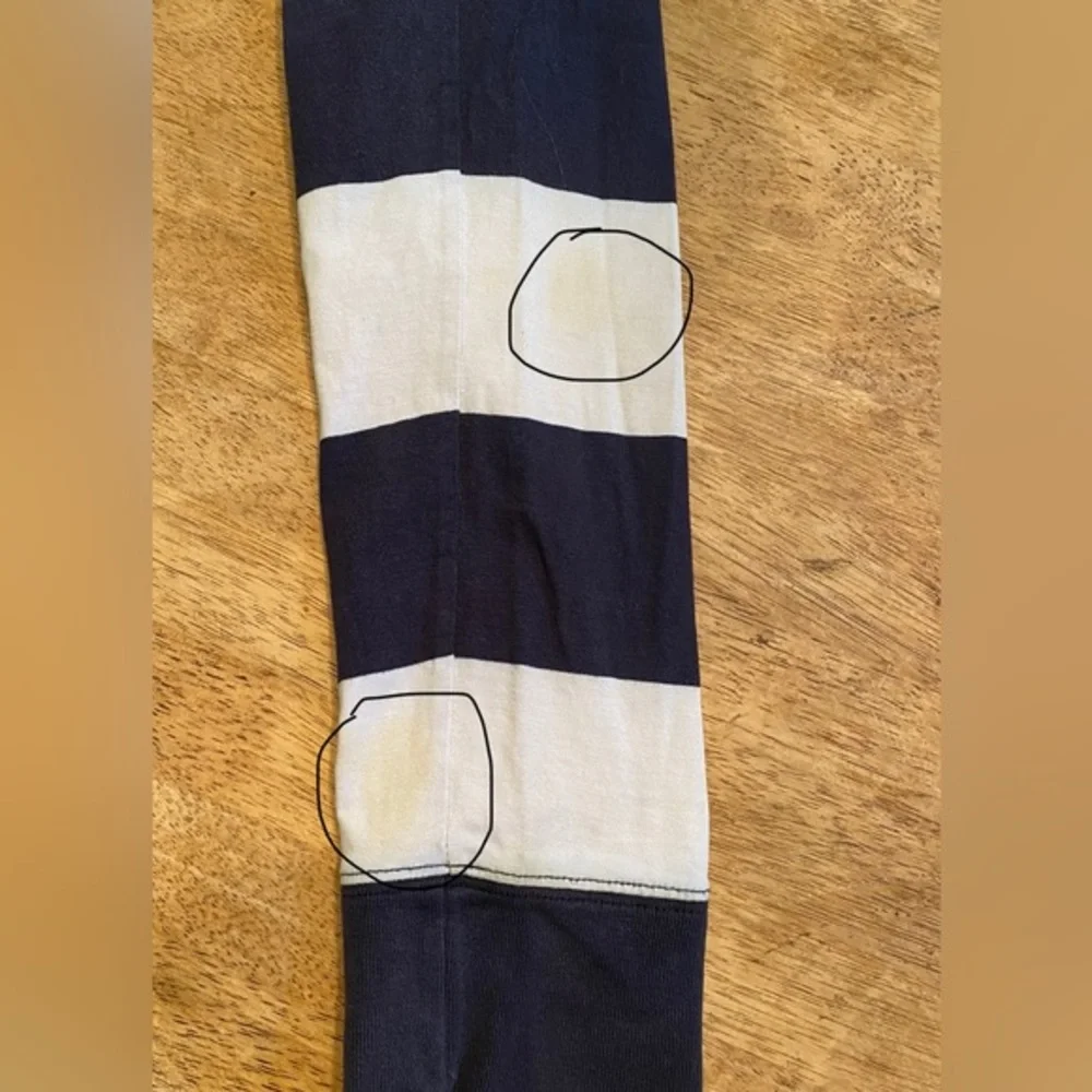 Abercrombie Boy’s Medium Navy/White Wide‎ Stripe 100% Cotton Rugby Pullover